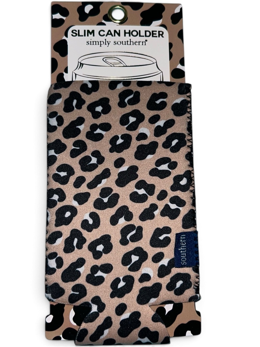 Simply Southern Leopard Print Slim Can Holder - Tan & Black